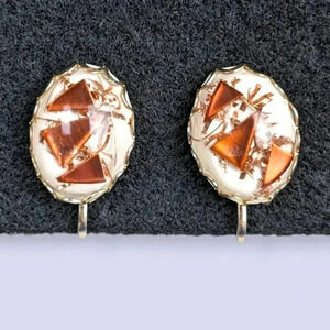 Vintage Glitter Lucite Red & White Earrings